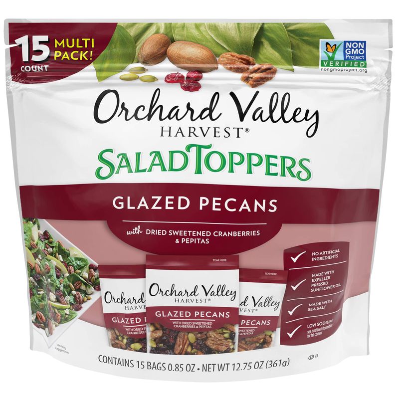 Orchard Valley Harvest Salad Toppers Glazed Pecans with Cranberries and Pepitas, 0.85 Ounce Bags (Pack of 15), Salad Toppings, Non-GMO, No Artificial Ingredients