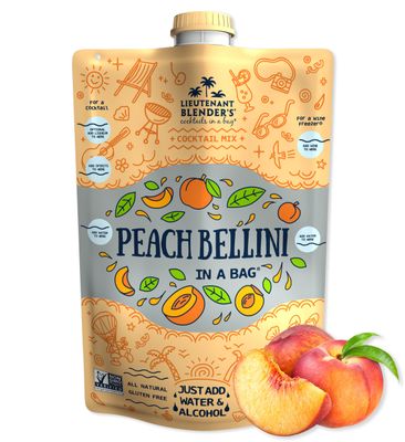Lt. Blender&#39;s Peach Bellini in a Bag - Wine Slushie Mixes - Each Bag Makes 1/2 Gallon of Frozen Peach Bellini Mix - Non-GMO Wine Freezer mix - Make with Wine, Liquor or as a Mocktail - (Pack of 1)