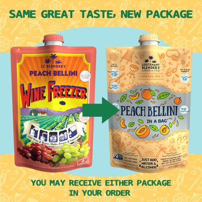 Lt. Blender's Peach Bellini in a Bag - Wine Slushie Mixes - Each Bag Makes 1/2 Gallon of Frozen Peach Bellini Mix - Non-GMO Wine Freezer mix - Make with Wine, Liquor or as a Mocktail - (Pack of 1)