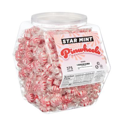 Starlight Mint Hard Peppermint Candy - 375 Mints Individually Wrapped in Reusable Plastic Tub - Bulk Pack of Peppermint Candies