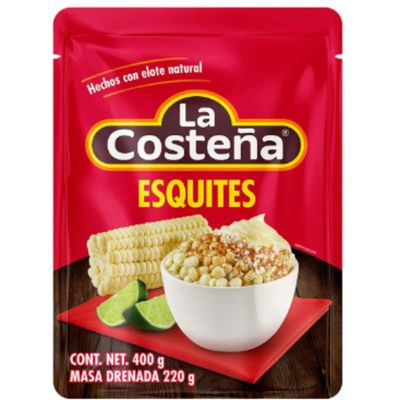 La Costena Esquites la Costea Pouch 400 gr - made with 100% natural corn and seasoned with the traditional Mexican flavor. Ideal to share with the family in their practical presentation