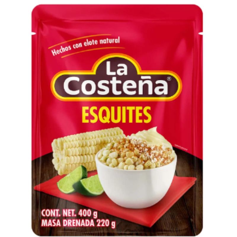 La Costena Esquites la Costea Pouch 400 gr - made with 100% natural corn and seasoned with the traditional Mexican flavor. Ideal to share with the family in their practical presentation