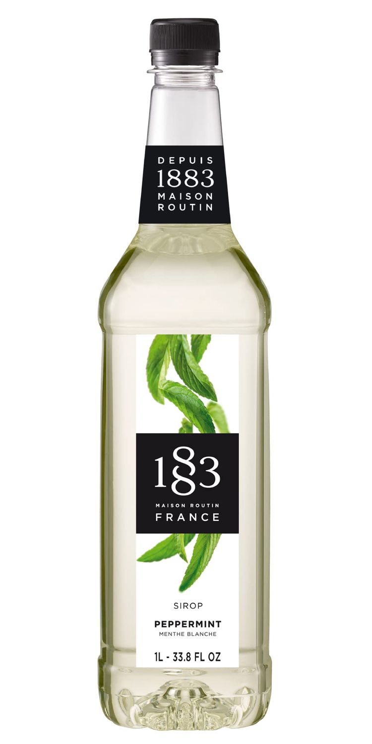 1883 Peppermint Syrup - Flavored Syrup for Hot &amp; Iced Beverages - Gluten-Free, Vegan, Non-GMO, Kosher, Preservative-Free, Made in France | Plastic Bottle 1 Liter (33.8 Fl Oz)