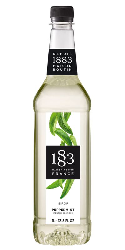 1883 Peppermint Syrup - Flavored Syrup for Hot &amp; Iced Beverages - Gluten-Free, Vegan, Non-GMO, Kosher, Preservative-Free, Made in France | Plastic Bottle 1 Liter (33.8 Fl Oz)