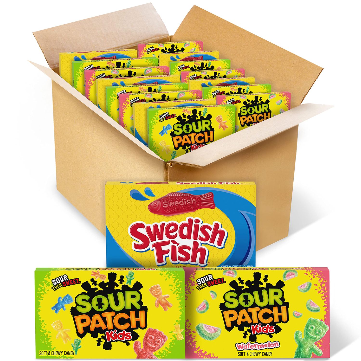 SOUR PATCH KIDS and SWEDISH FISH Soft &amp; Chewy Candy Variety Pack, Bulk Candy, 15 Boxes