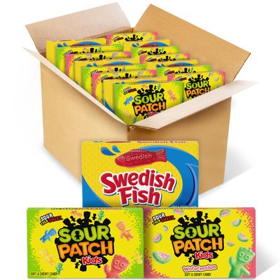 SOUR PATCH KIDS and SWEDISH FISH Soft &amp; Chewy Candy Variety Pack, Bulk Candy, 15 Boxes
