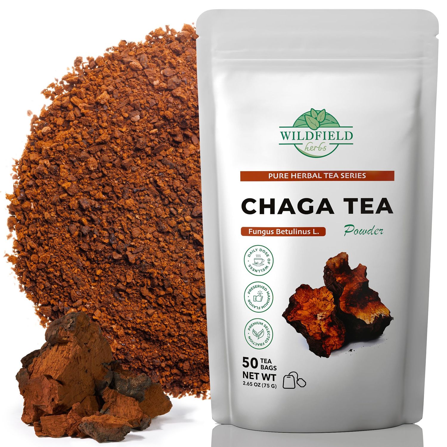50 Bags Chaga Tea Chaga Mushroom Tea Herbal (Inonotus obliquus) - 50 Count 1.5g Tea Bags Chaga Herb Tea