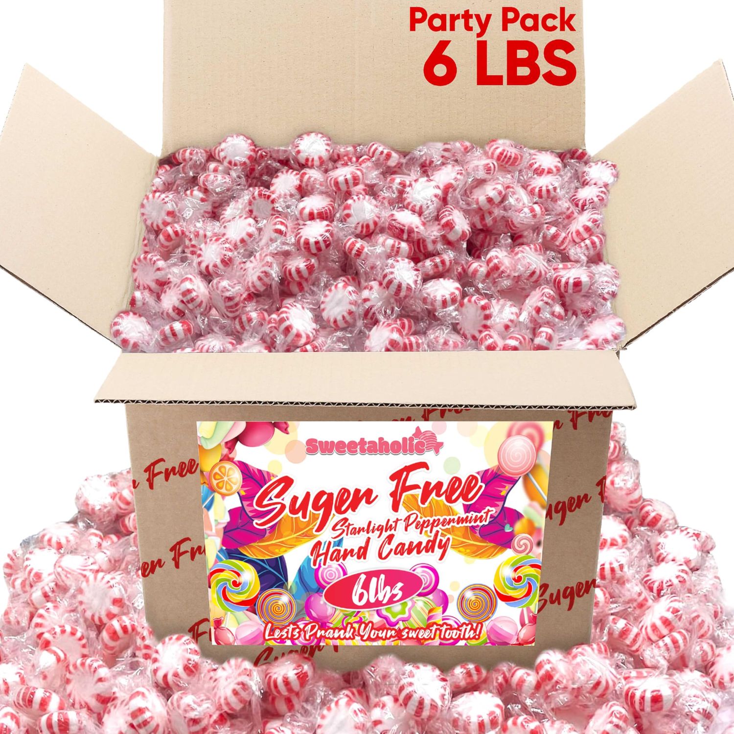 Sweetaholic Sugar Free Peppermint Candy 6 Pounds | Individually Wrapped Candy | Fresh Peppermint Disc
