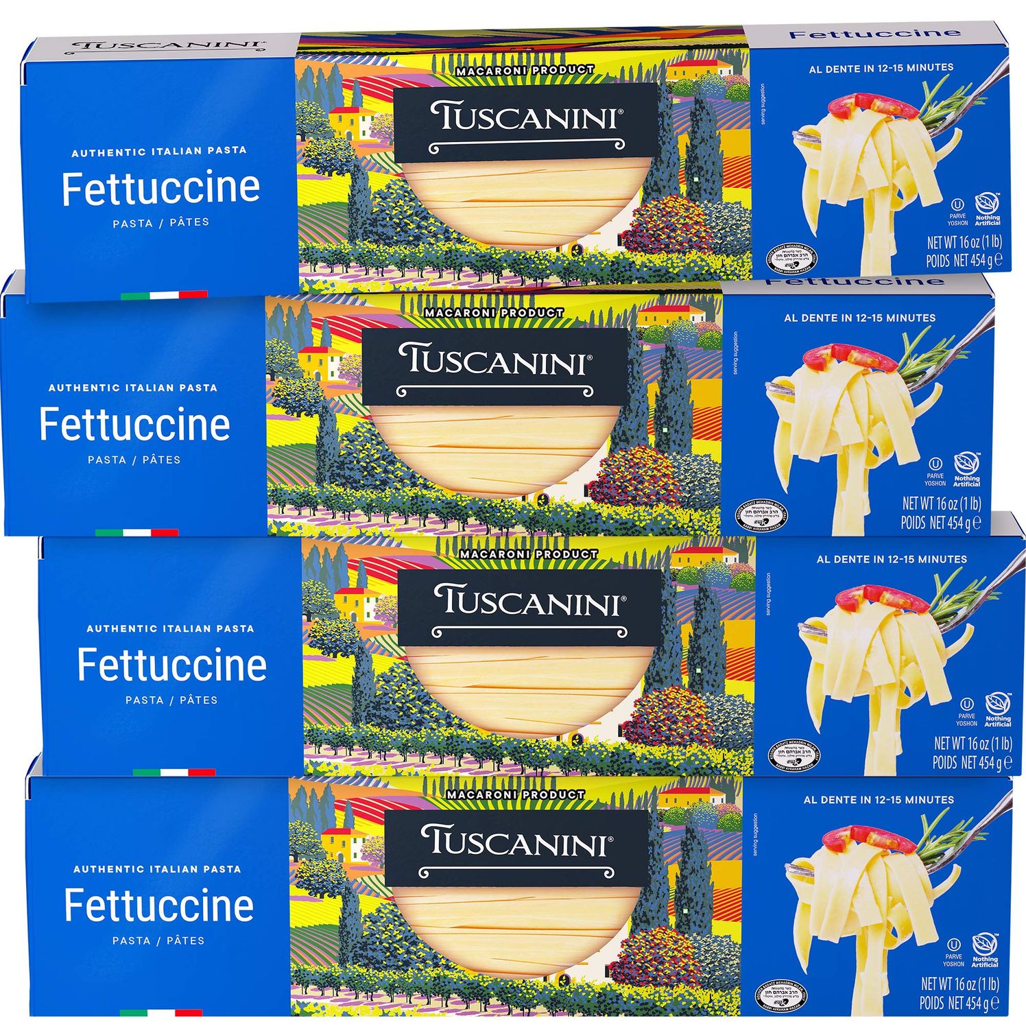 Tuscanini Authentic Italian Fettuccine Pasta Noodles 16oz (4 Pack) Made with Premium Durum Wheat