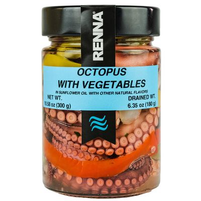 Octopus Antipasto with Vegetables in oil,10.58 oz, Wild Caught, Hand Packed,Tentacles, Premium Imported Octopus, Seafood Salad, Mediterranean flavor, Product of Italy, Renna