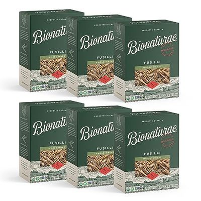 Bionaturae Fusilli Pasta Noodles - Whole Wheat Pasta, Kosher Certified, High Protein, Non-GMO Verified, USDA Certified, Whole Wheat Fusilli, Fusilli Pasta Organic, Crafted in Italy - 16 Oz
