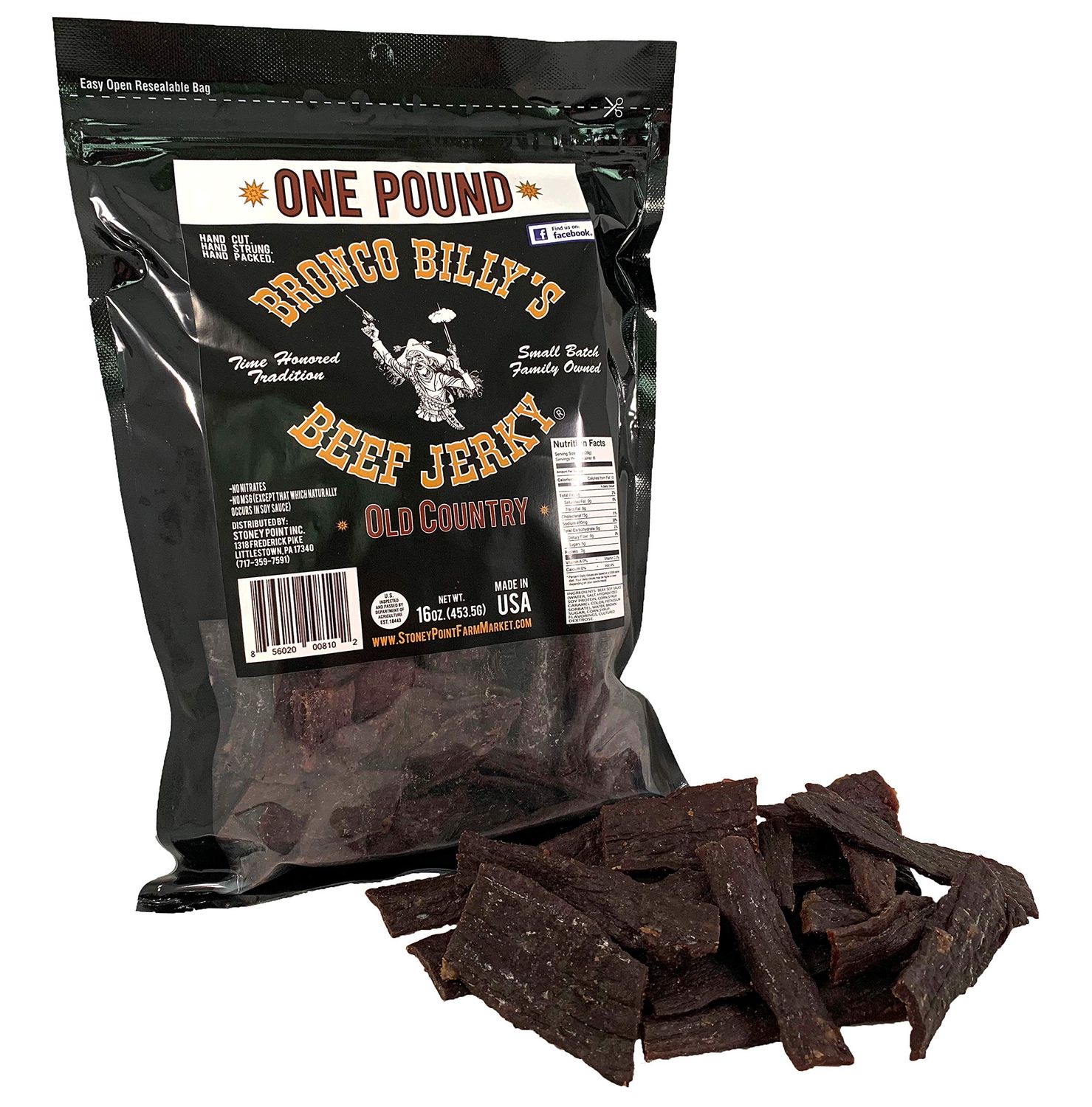 Bronco Billy&#39;s Beef Jerky Hickory Smoked Old Country One Pound Resealable Bag