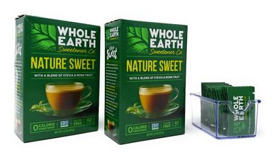 Whole Earth Sweetener Company Nature Sweet Stevia &amp; Monk Fruit, 40 Count Boxes (pack of 2 Boxes) with Packet Caddy