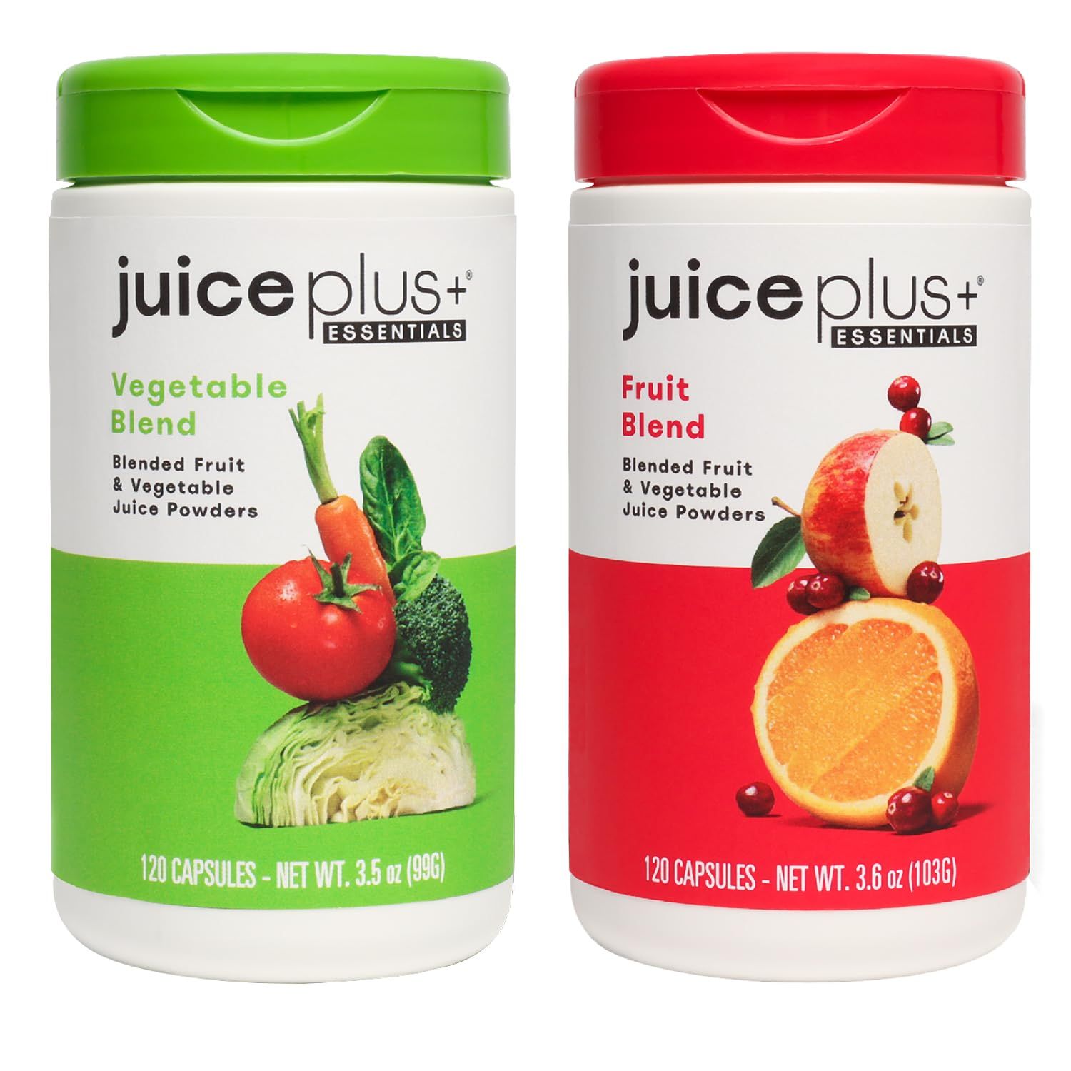 Juice Plus+ Fruit and Vegetable Blend: for Solid Nutritional Foundation - Boost Family&#39;s Health with 20 Fruits &amp; Veggies Plus Plant Nutrients - Prepacked 2 Bottles (60 Servings of Fruit, 60 of Veg)