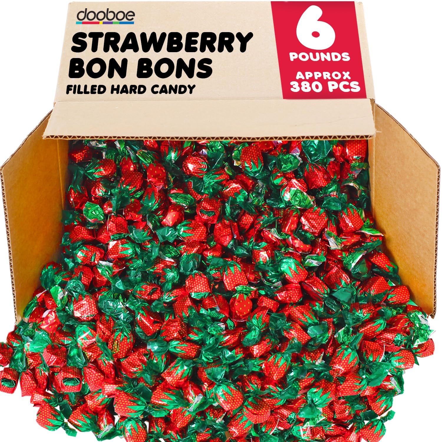 Strawberry Hard Candy - 6 Pounds - Old Fashioned Christmas Candy - Bulk Individually Wrapped Candy for Office - Strawberry Bon Bons - Fruit Flavored Classic Hard Candy