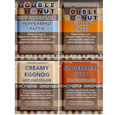 Double Donut Holiday Hot Chocolate Packets Variety Pack, 32 Count Seasonal Flavored Hot Cocoa Packets Includes Creamy Eggnog, Gingerbread Spice, Peppermint Patty &amp; Pumpkin Spice