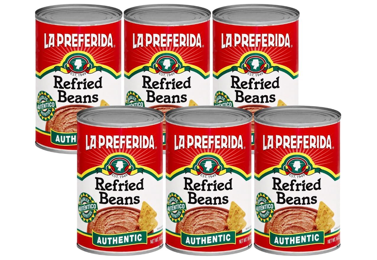 La Preferida Authentic Refried Pinto Beans - Homemade taste of traditional creamy frijoles refritos. 4 simple ingredient, 16 oz (Pack of 6)