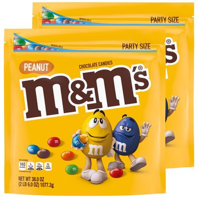 M&amp;M&#39;S Peanut Milk Chocolate Christmas Candy, Party Size, 38 oz Bulk Candy Bag (Pack of 2)