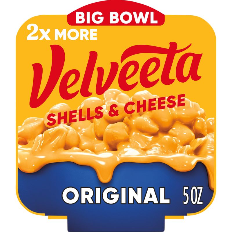 Velveeta Shells &amp; Cheese Original Shell Pasta with 2X the Creamy Shells Big Bowl Microwave Meal, 5 oz Tray