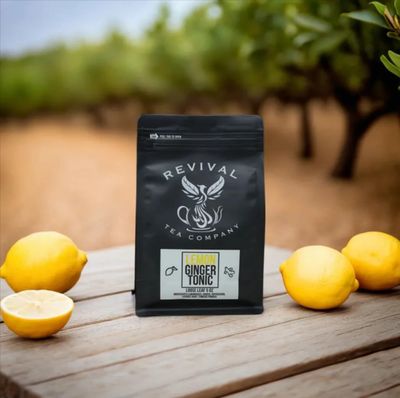 Revival Tea Company Lemon Ginger Tonic - Caffeine Free Herbal Tea Blend with Lemongrass and Ginger - 24 Tea Bags