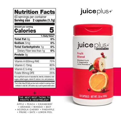 Juice Plus+ Fruit and Vegetable Blend: for Solid Nutritional Foundation - Boost Family's Health with 20 Fruits &amp; Veggies Plus Plant Nutrients - Prepacked 2 Bottles (60 Servings of Fruit, 60 of Veg)