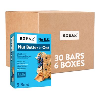 RXBAR Nut Butter and Oat Protein Bars, Protein Snacks, Snack Bars, Blueberry Cashew Butter (6 Boxes, 30 Bars)