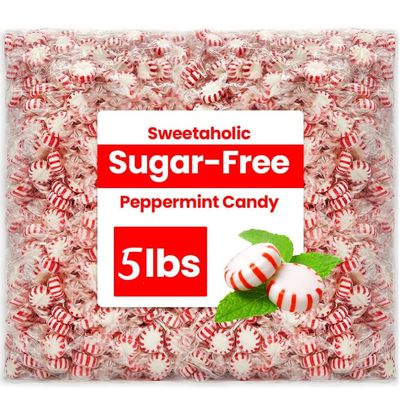 Sweetaholic Sugar Free Starlight Peppermint Candy | 5 Pound (400 Pcs Approx) | MADE IN USA | Individually Wrapped | Bulk Hard Candy | Kosher, Low Calories | Best for Parties, Event