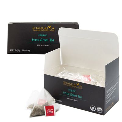 Shangri La Wellness Tea, Organic Verve Green Herbal Tea, 2 Pack 15 Sachet Tea Bags, Ginger, Lemongrass and Ginseng