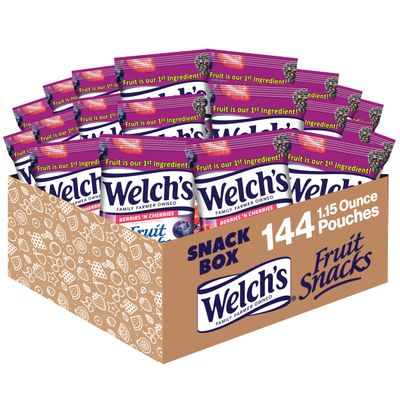 Welch&#39;s Fruit Snacks, Berries &#39;n Cherries, Perfect Stocking Stuffer, Bulk Pack, Gluten Free, Individual Single Serve Bags, 1.55 oz (Pack of 144)