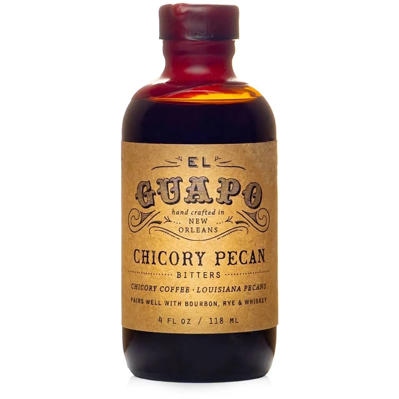 El Guapo Chicory Pecan Bitters 118ml - Handcrafted Aromatic Coffee &amp; Pecan Flavor for Cocktails - Alcohol Free Award Winning Southern Specialty - Perfect for Old Fashioneds Baking &amp; Mixology Creations