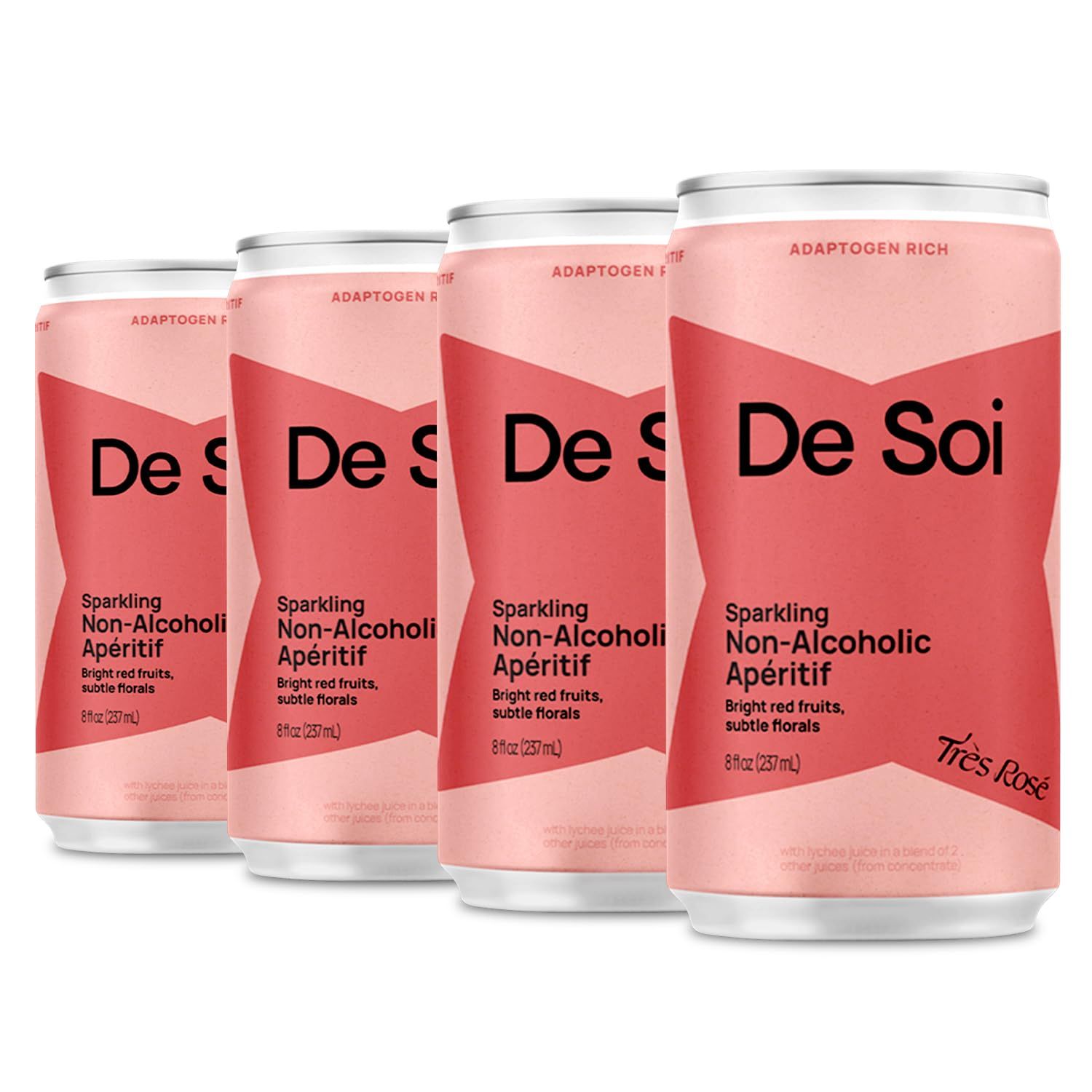 De Soi Trs Ros By Katy Perry - Sparkling Beverages Featuring Natural Botanics, Adaptogen Drink, L-theanine, Vegan, Gluten-Free, 35 Calories, Ready to Drink 4-pack cans (8 fl oz)