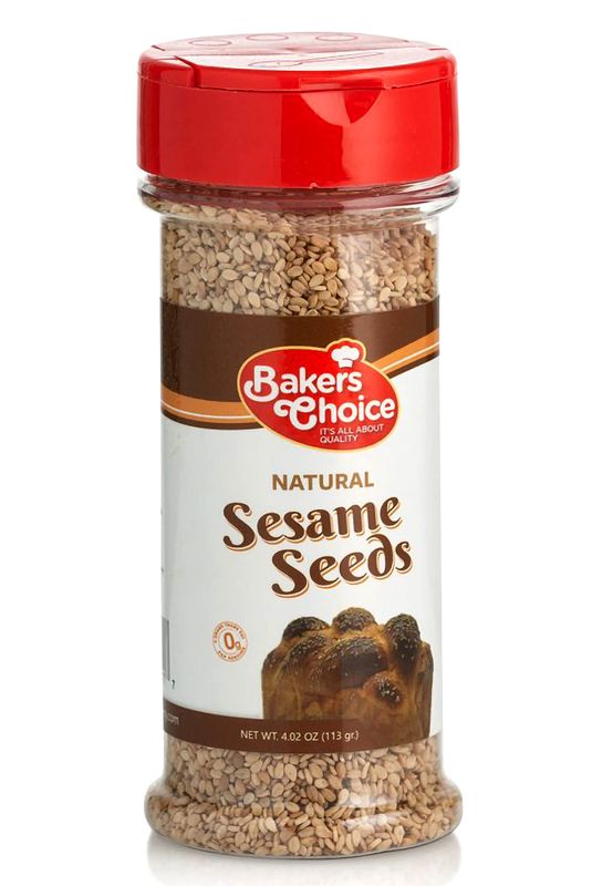 Baker&#39;s Choice Whole Natural Sesame Seeds - For Baking And Cooking - All Natural Food Seasoning - Resealable Container - Gluten Free, Kosher - 4 Oz. (113g)