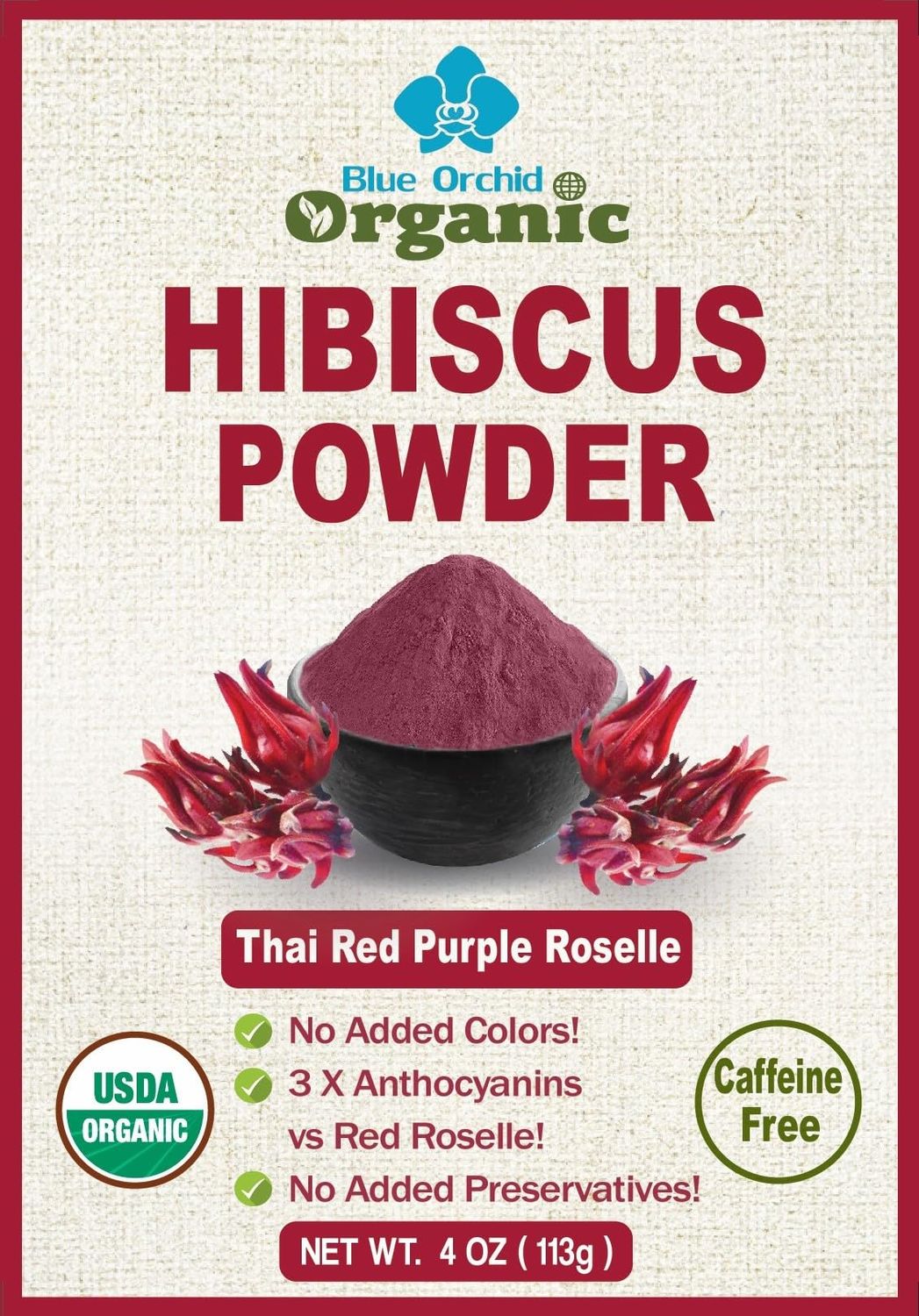 Organic Hibiscus Flower Powder - Natural Food Coloring - Sun Dried Thai Red Purple Roselle Herb - Matcha Powder for Tea Drinks Health Beauty (Red Purple Hibiscus Powder - 4 OZ)