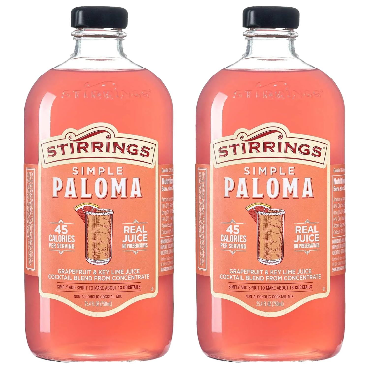 Stirrings 2 Pack Paloma Cocktail Mix 750ml Bottles - Real Juice No Preservatives - 90 Calories - Drink Mixer