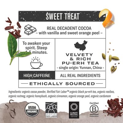 Numi Organic Chocolate Pu-erh Tea, 16 Tea Bags, Aged Yunnan Pu-erh Black Tea with Cocoa &amp; Orange Peel (Packaging May Vary)