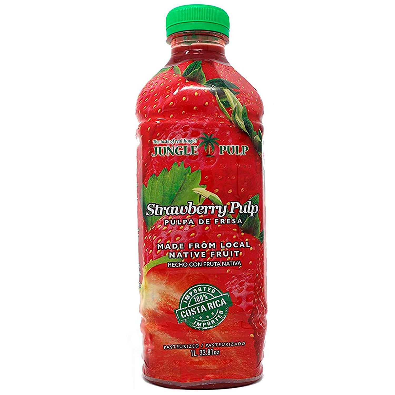Jungle Pulp Strawberry Puree Costa Rica Blend, Topping, Flavoring Better than Syrup, Mix, for Cocktails, Smoothies, Daiquiri, Margarita, Tea, Desserts, Ice Cream and Juice. 33.8oz/1 Liter