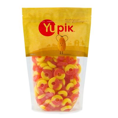 Yupik Gummy Sour Peach Rings, 2.2 lb, Gluten-Free, Fruity Peach Flavor, Sugary Coating, Chewy Gummies, Fun Treat, Sweet Candy, Delicious Snack, Ideal for Gifting, Holidays &amp; Baking
