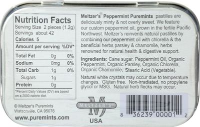 MELTZER'S Peppermint Puremints, 1.76 OZ