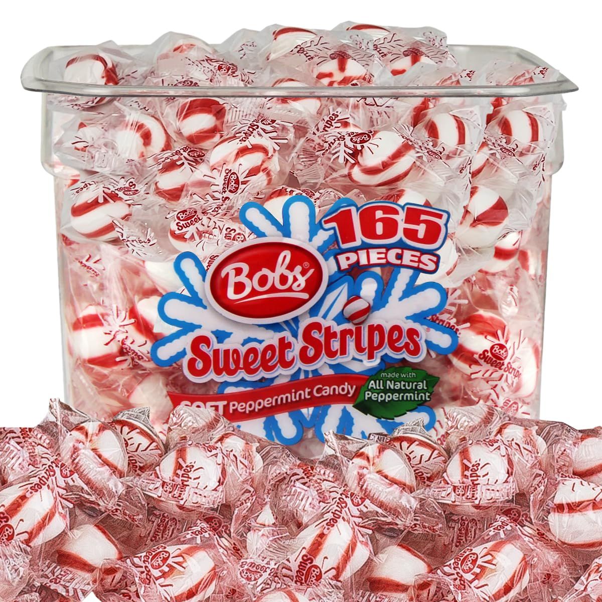BobsSweet Stripes (1.8 Pound) Soft Peppermint Candy, Individually Wrapped Mint Candy, The Perfect Christmas Candy.