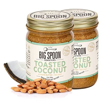 Big Spoon Roasters Toasted Coconut Almond Butter w/Sea Salt - Keto Friendly, Low Sugar Almond Butter - Crunchy Almond Butter w/Bee-Friendly Almonds - Gourmet, Vegan Almond Nut Butter - 26 Ounces Big Spoon Roasters Toasted Coconut Almond Butter w/Sea Salt - Keto Friendly, Low Sugar Almond Butter - Crunchy Almond Butter w/Bee-Friendly Almonds - Gourmet, Vegan Almond Nut Butter - 26 Ounces