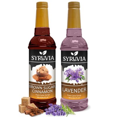 Syruvia Coffee Syrup Variety Pack - Brown Sugar Cinnamon &amp; Lavender- Gluten-Free, Kosher, 25.4 fl oz Bottles - Enhance Your Coffee Experience with Premium Flavoring Syrups
