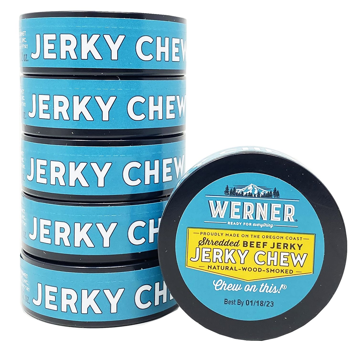 Werner Beef Jerky Chew Pack of 6 - Shredded Beef Jerky Tins - Made in the USA