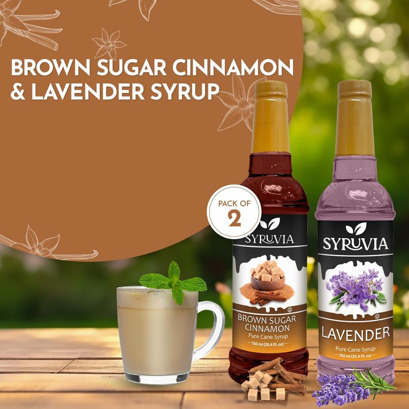 Syruvia Coffee Syrup Variety Pack - Brown Sugar Cinnamon &amp; Lavender- Gluten-Free, Kosher, 25.4 fl oz Bottles - Enhance Your Coffee Experience with Premium Flavoring Syrups