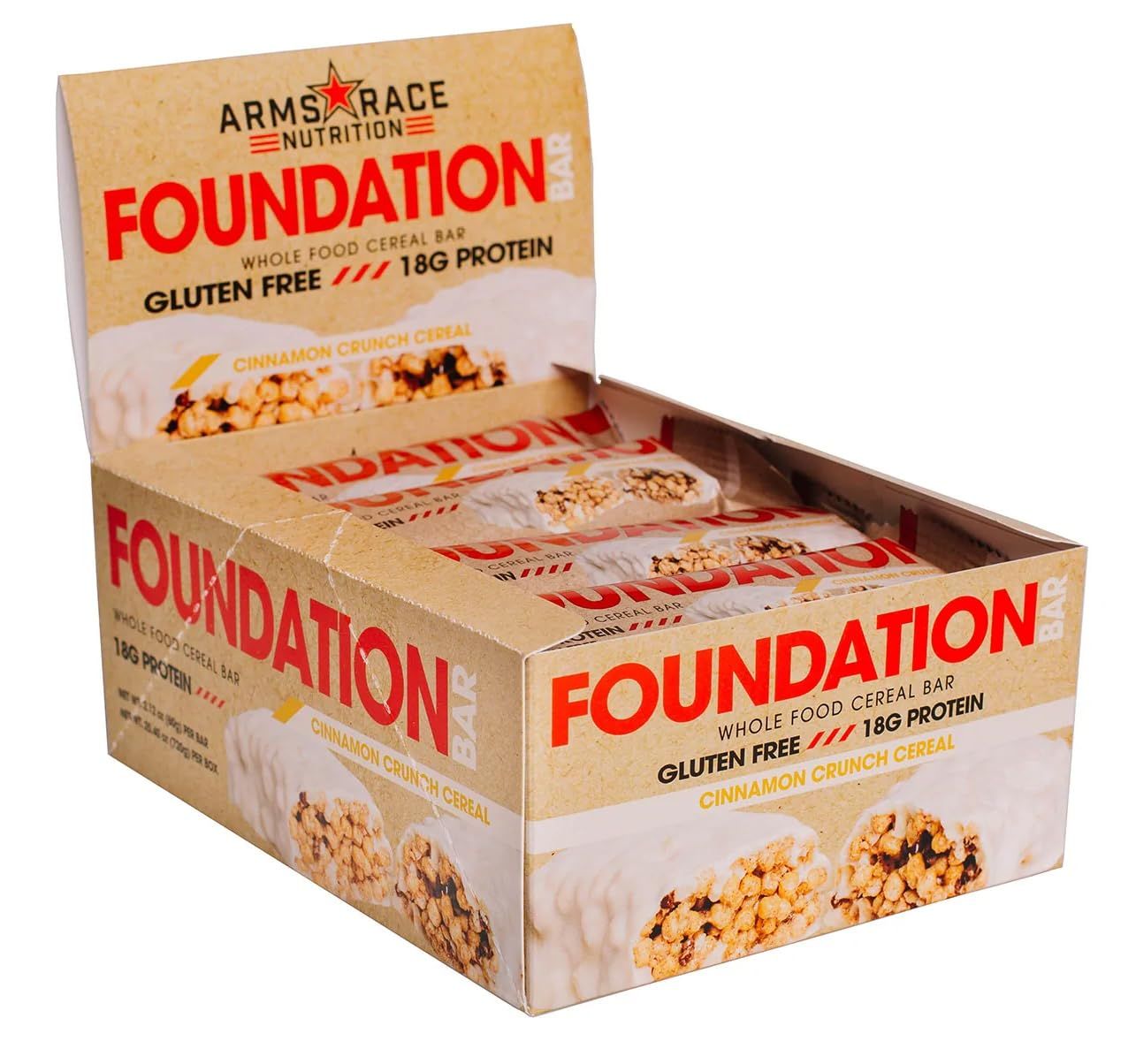 Arms Race Nutrition Foundation High Protein Cereal Bar, 18g Protein, Gluten Free (12 Bars) (Fruity Cereal)