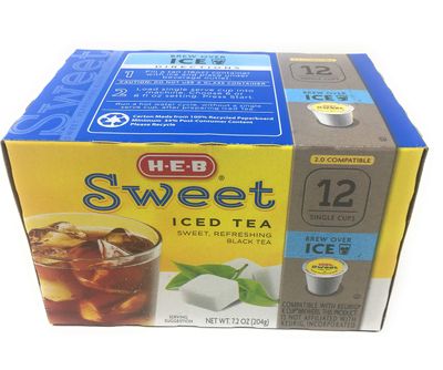 H-E-B Sweet Iced Tea 12 single cups. 2.0 compatible. Sweet refreshing Black Tea