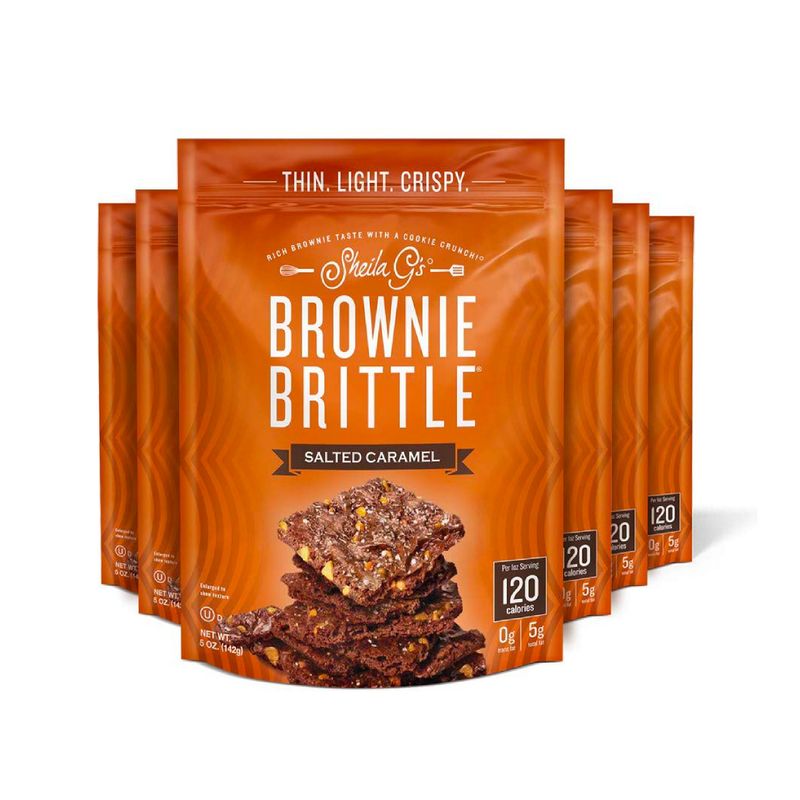 Sheila G's Brownie Brittle - Salted Caramel Thin and Crispy Sweet Snacks (Pack of 6, 5 oz), Rich Gourmet Brownie Bites Dessert