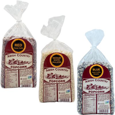 Amish Country Popcorn | 2 LB of Red, 2 LB of Medium White, &amp; 2 LB of Blue Kernels | Old Fashioned, Non-GMO and Gluten Free
