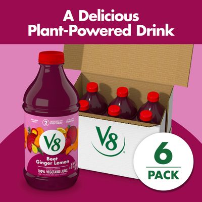 V8 Beet Ginger Lemon 100% Vegetable Juice, Naturally Flavored Vegetable Juice From Concentrate, 46 FL OZ Bottle (Pack of 6)