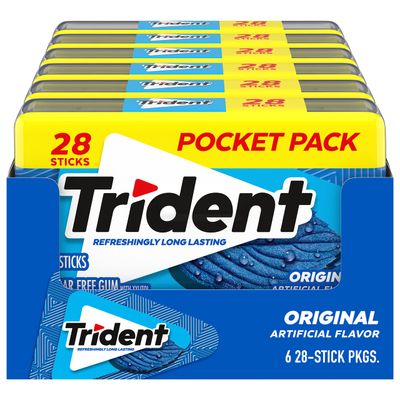 Trident Original Sugar Free Gum, 6 Pocket Packs of 28 Pieces (168 Total Pieces)