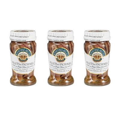 Agostino Recca Anchovies Fillets in Olive Oil - Anchovy Fillets Rolled in Capers (3.18Oz, 3-Pack)